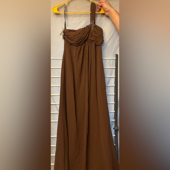 Chic One Shoulder Brown Dress - Picture 1 of 4